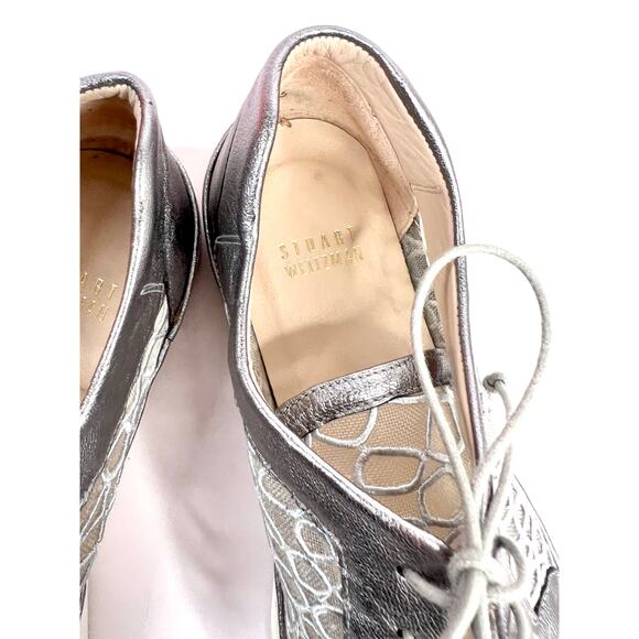 STUART WEITZMAN Women's Size 7 M Lace Gray Silver Leather Crystals Sneakers - Picture 6 of 8